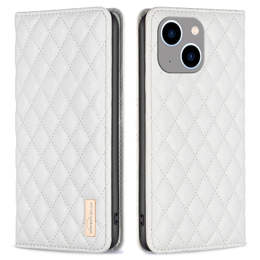 Binfen Color BF Style-16 For iPhone 15 Plus Card Holder Phone Case Drop-proof PU Leather Stand Shell - White Binfen Color BF Style-16 For iPhone 15 Plus Card Holder Phone Case Drop-proof PU Leather Stand Shell - White
